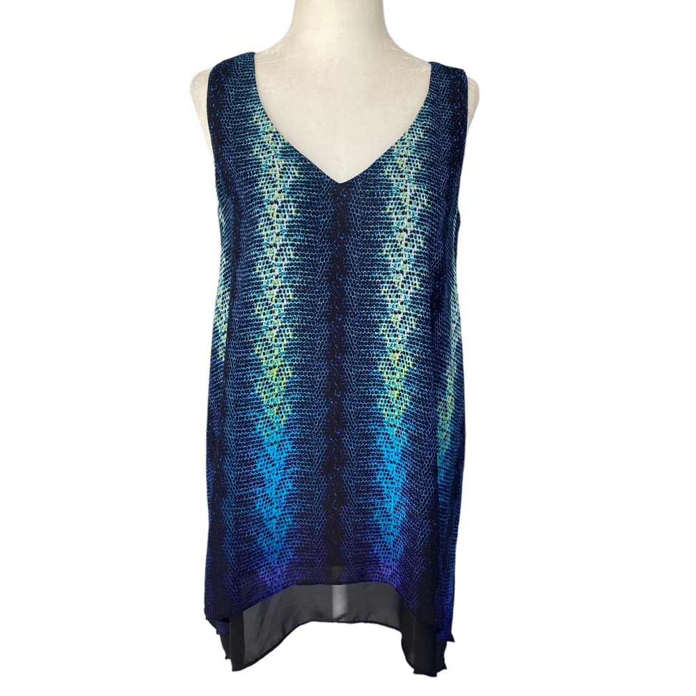 Worthington Blue Green Snakeskin Print Handkerchief Hem Sleeveless Tank Blouse S